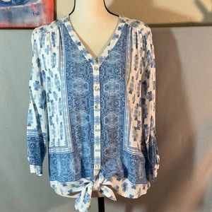 Ruby Rd. Blue and White Patterned Blouse
